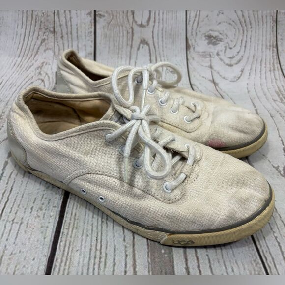 Worn UGG Hally Canvas Sneakers Shoes Lining Textile Sheepskin - Picture 1 of 11